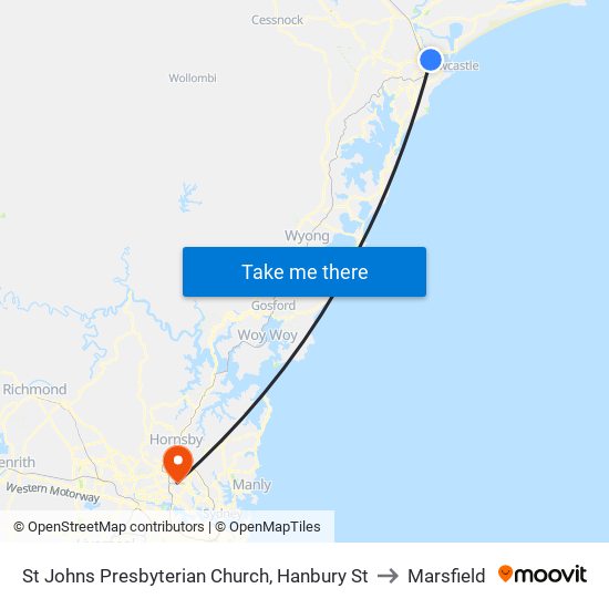 St Johns Presbyterian Church, Hanbury St to Marsfield map