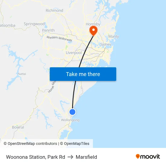 Woonona Station, Park Rd to Marsfield map