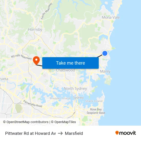 Pittwater Rd at Howard Av to Marsfield map