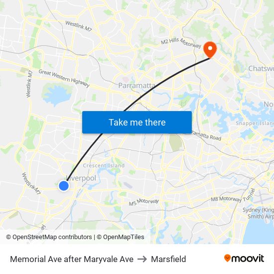 Memorial Ave after Maryvale Ave to Marsfield map