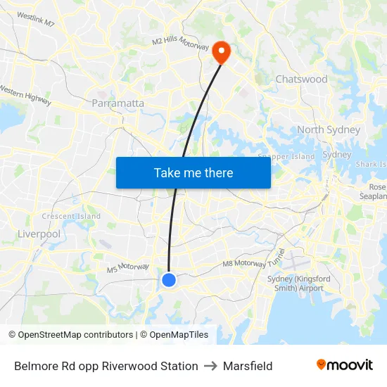 Belmore Rd opp Riverwood Station to Marsfield map