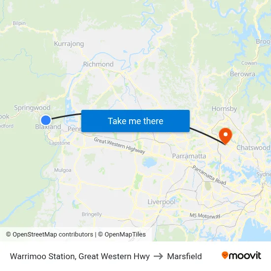 Warrimoo Station, Great Western Hwy to Marsfield map