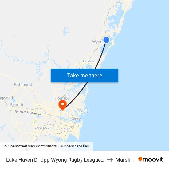 Lake Haven Dr opp Wyong Rugby League Club to Marsfield map