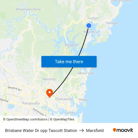 Brisbane Water Dr opp Tascott Station to Marsfield map