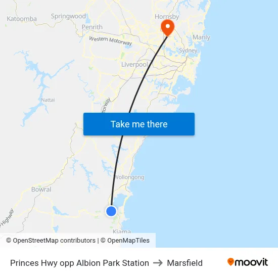 Princes Hwy opp Albion Park Station to Marsfield map