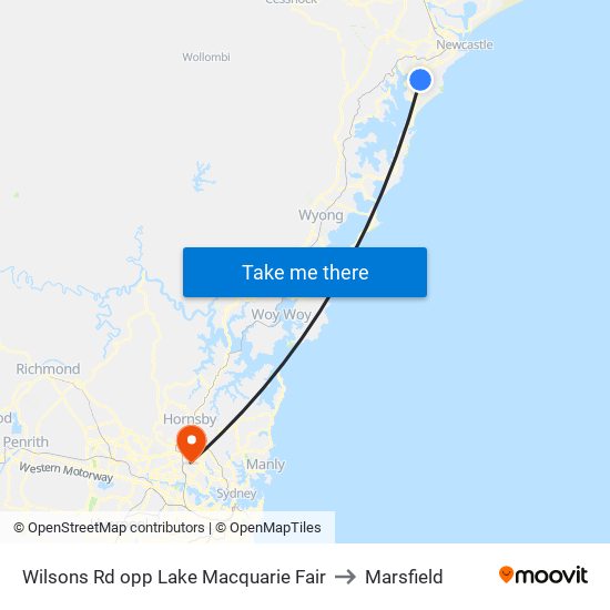 Wilsons Rd opp Lake Macquarie Fair to Marsfield map