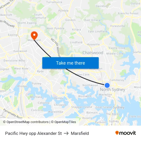 Pacific Hwy opp Alexander St to Marsfield map