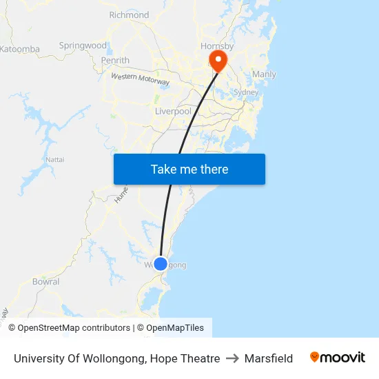 University Of Wollongong, Hope Theatre to Marsfield map