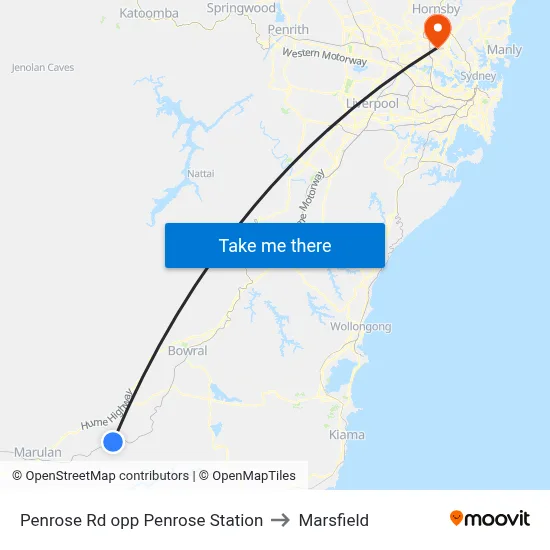 Penrose Rd opp Penrose Station to Marsfield map