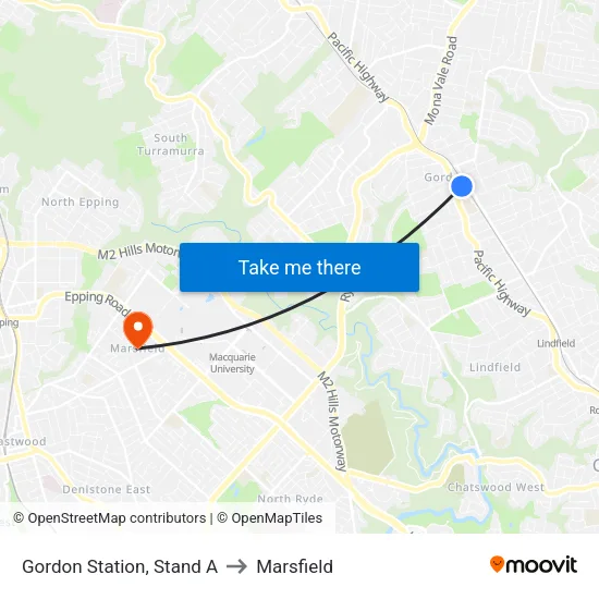 Gordon Station, Stand A to Marsfield map