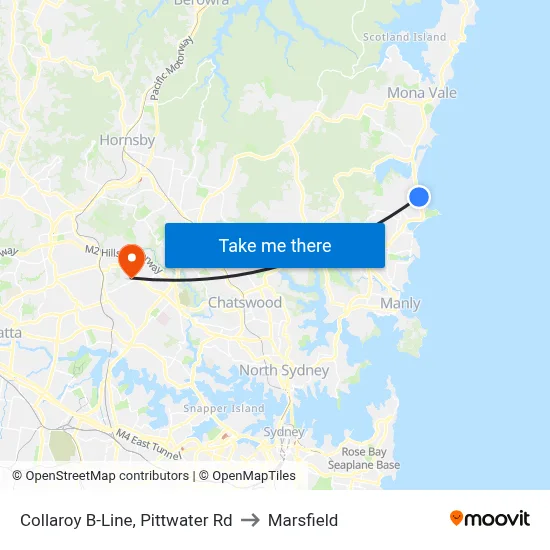 Collaroy B-Line, Pittwater Rd to Marsfield map