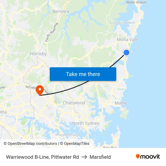 Warriewood B-Line, Pittwater Rd to Marsfield map