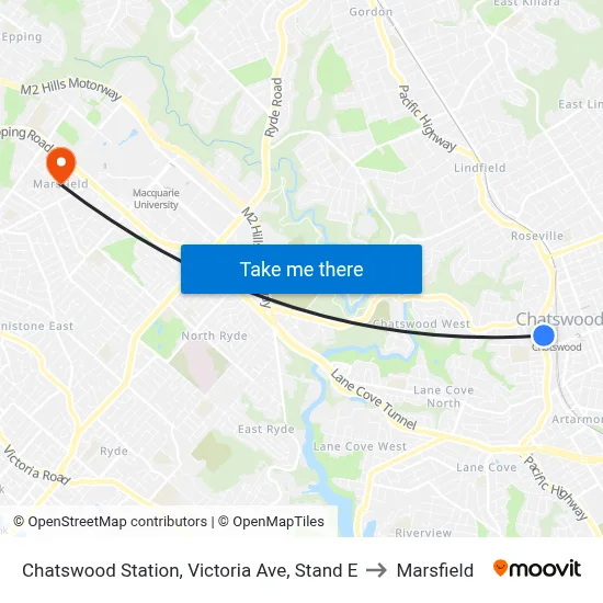 Chatswood Station, Victoria Ave, Stand E to Marsfield map