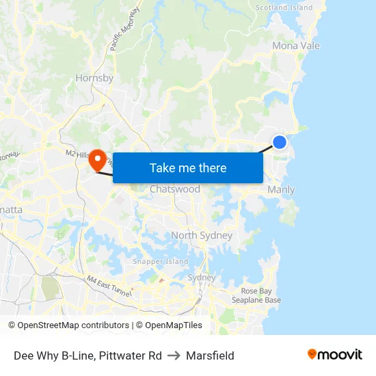 Dee Why B-Line, Pittwater Rd to Marsfield map