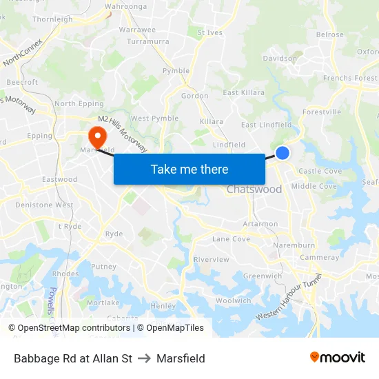 Babbage Rd at Allan St to Marsfield map