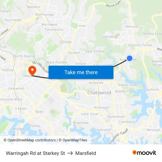 Warringah Rd at Starkey St to Marsfield map