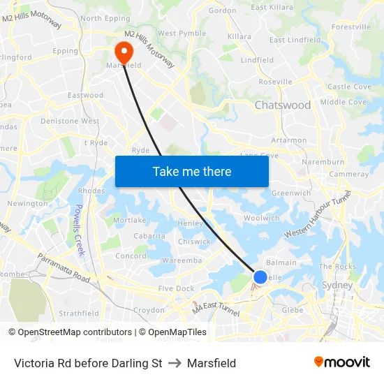 Victoria Rd before Darling St to Marsfield map