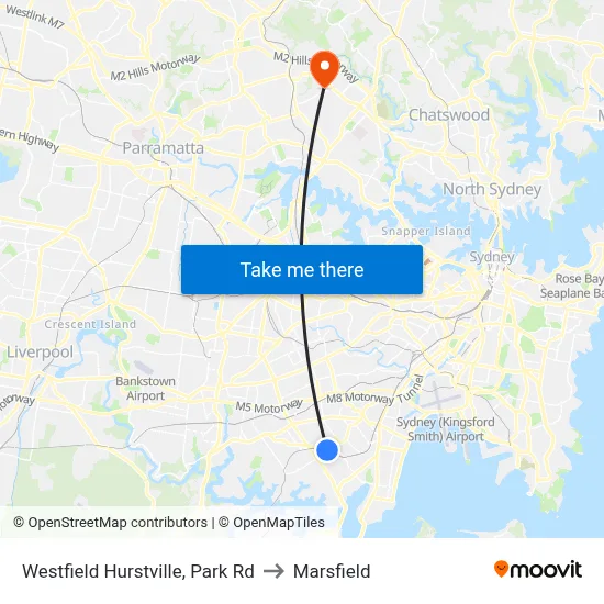 Westfield Hurstville, Park Rd to Marsfield map