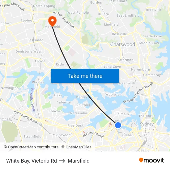 White Bay, Victoria Rd to Marsfield map