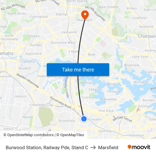 Burwood Station, Railway Pde, Stand C to Marsfield map
