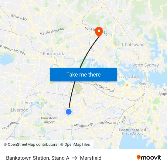 Bankstown Station, Stand A to Marsfield map