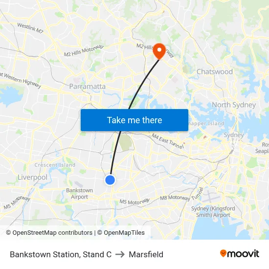 Bankstown Station, Stand C to Marsfield map