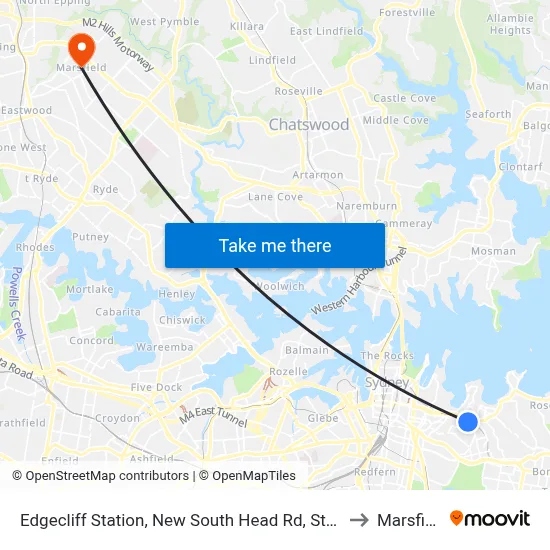 Edgecliff Station, New South Head Rd, Stand N to Marsfield map