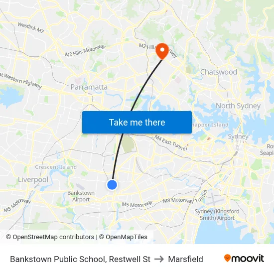 Bankstown Public School, Restwell St to Marsfield map