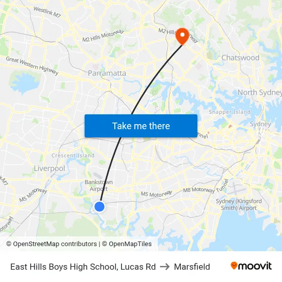 East Hills Boys High School, Lucas Rd to Marsfield map