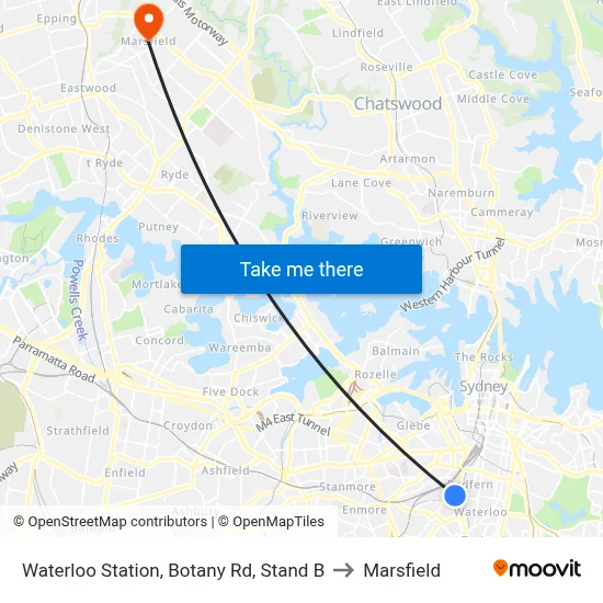 Waterloo Station, Botany Rd, Stand B to Marsfield map