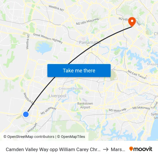 Camden Valley Way opp William Carey Christian School to Marsfield map