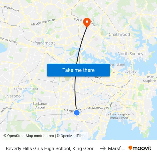 Beverly Hills Girls High School, King Georges Rd to Marsfield map