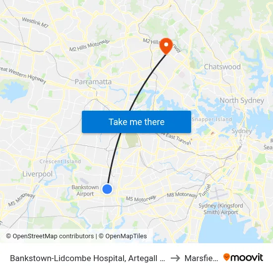 Bankstown-Lidcombe Hospital, Artegall St to Marsfield map