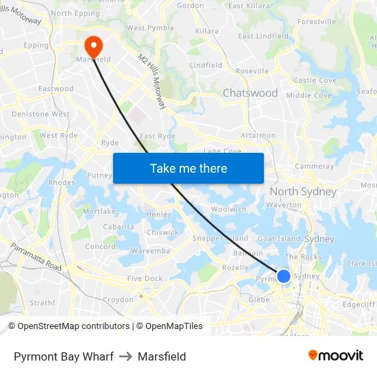 Pyrmont Bay Wharf to Marsfield map