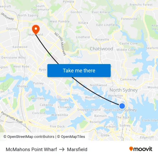 McMahons Point Wharf to Marsfield map
