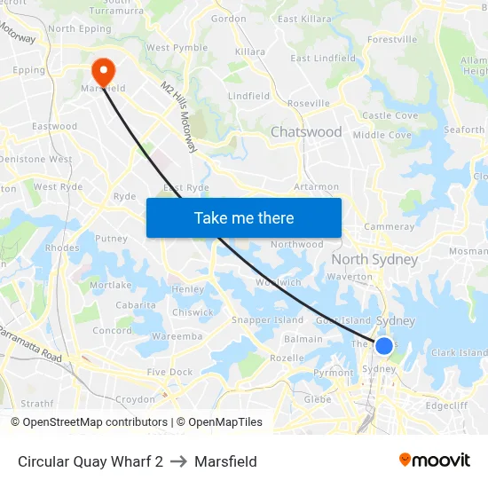 Circular Quay Wharf 2 to Marsfield map
