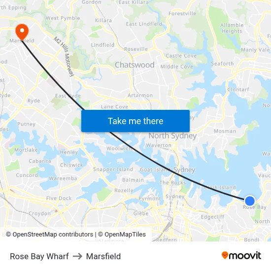 Rose Bay Wharf to Marsfield map
