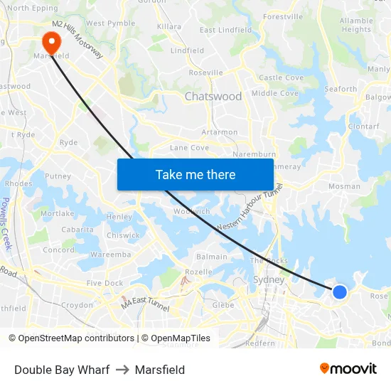 Double Bay Wharf to Marsfield map
