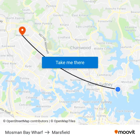 Mosman Bay Wharf to Marsfield map