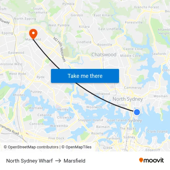 North Sydney Wharf to Marsfield map