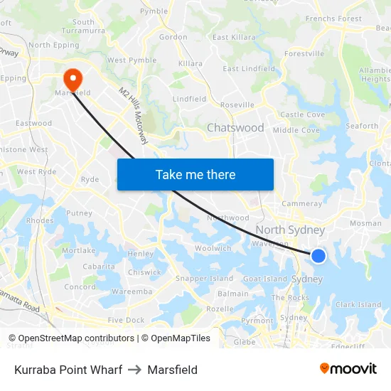 Kurraba Point Wharf to Marsfield map