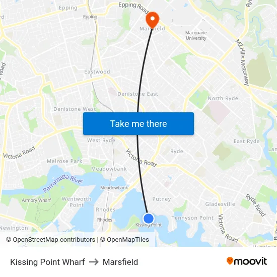 Kissing Point Wharf to Marsfield map