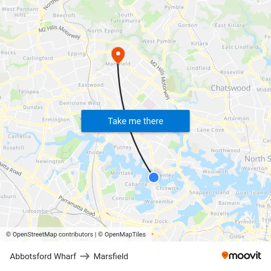 Abbotsford Wharf to Marsfield map