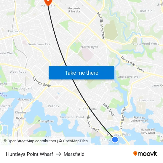 Huntleys Point Wharf to Marsfield map