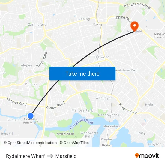 Rydalmere Wharf to Marsfield map