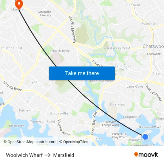 Woolwich Wharf to Marsfield map
