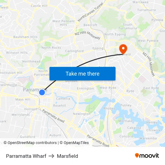 Parramatta Wharf to Marsfield map