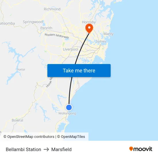 Bellambi Station to Marsfield map