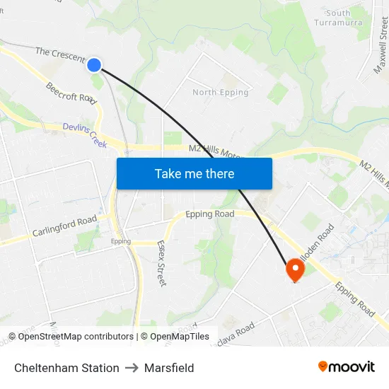 Cheltenham Station to Marsfield map