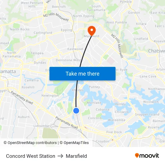 Concord West Station to Marsfield map